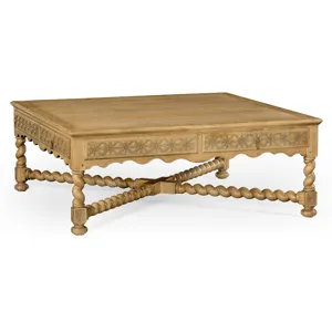 Natural Oak Tudor Style Square Distressed Coffee Table 52"