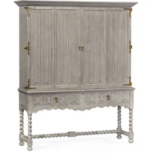 Linenfold Dark Oak Tv Cabinet With Open Base