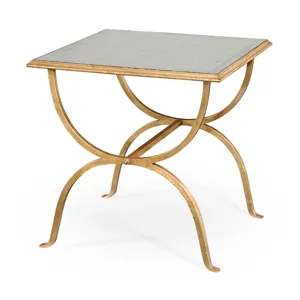 Ã‰glomisÃ© & Gilded Iron Square Side Table
