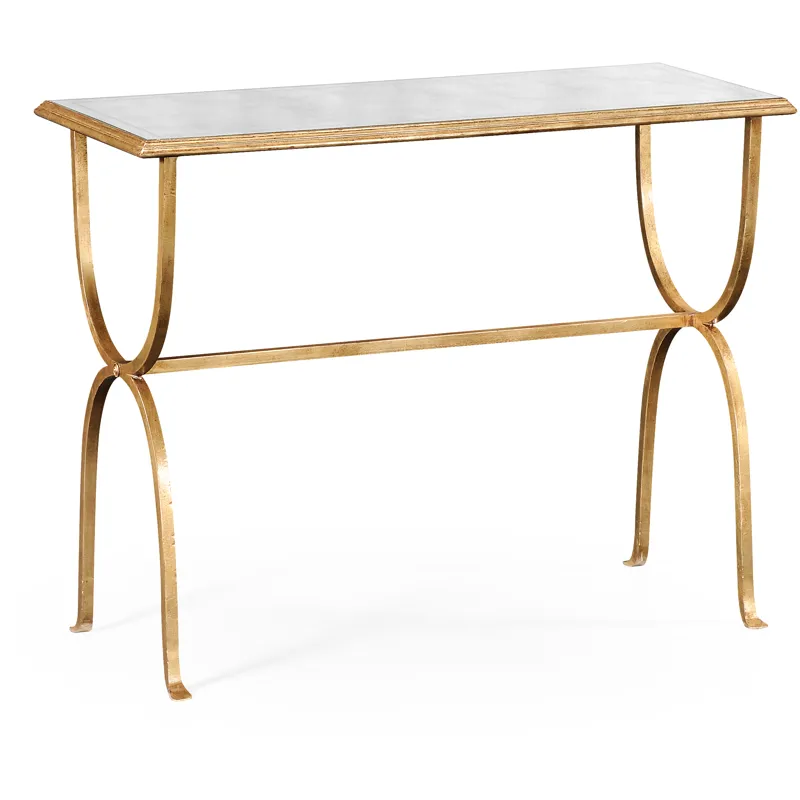 Eglomise Gilded Iron Horseshoe Console