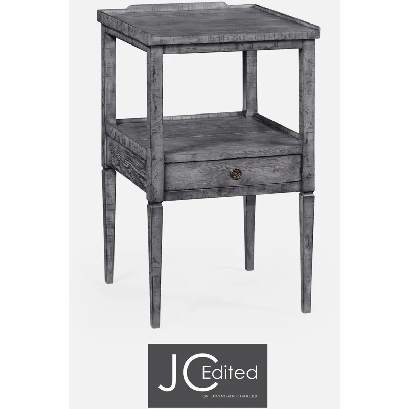 Antique Dark Grey Square Lamp Table With Drawer