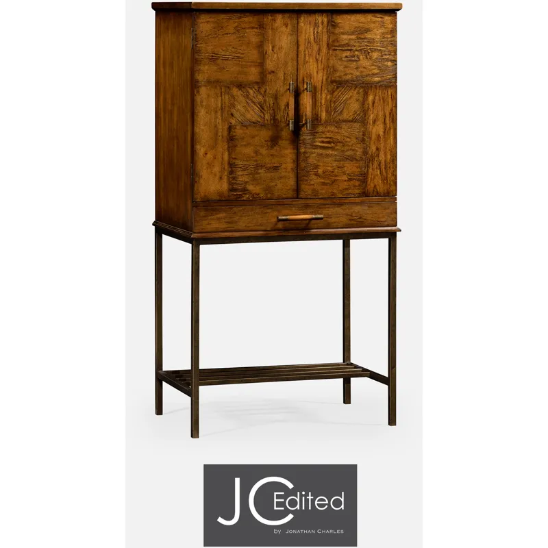 Country Walnut Drinks Cabinet With Light Bronze Base