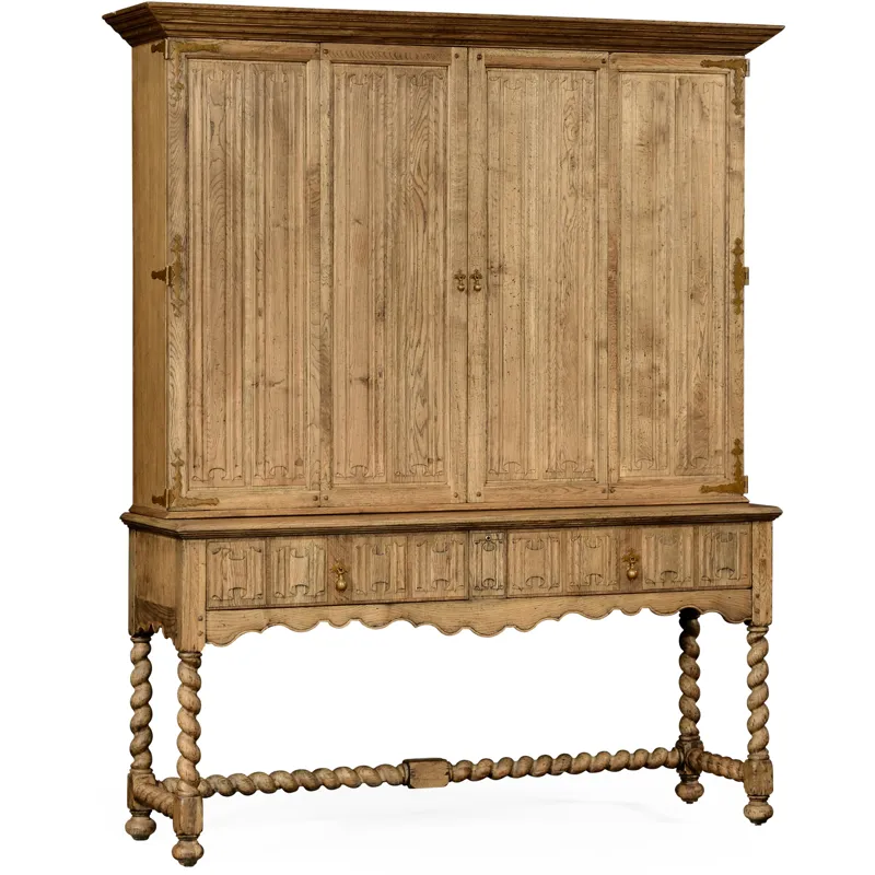 Linenfold Dark Oak Tv Cabinet With Open Base