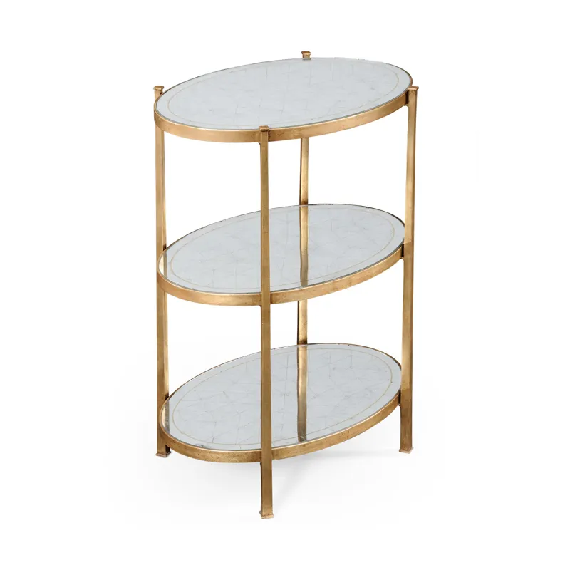 Ã‰glomisÃ© & Gilded Iron Three-Tier Table (Large)
