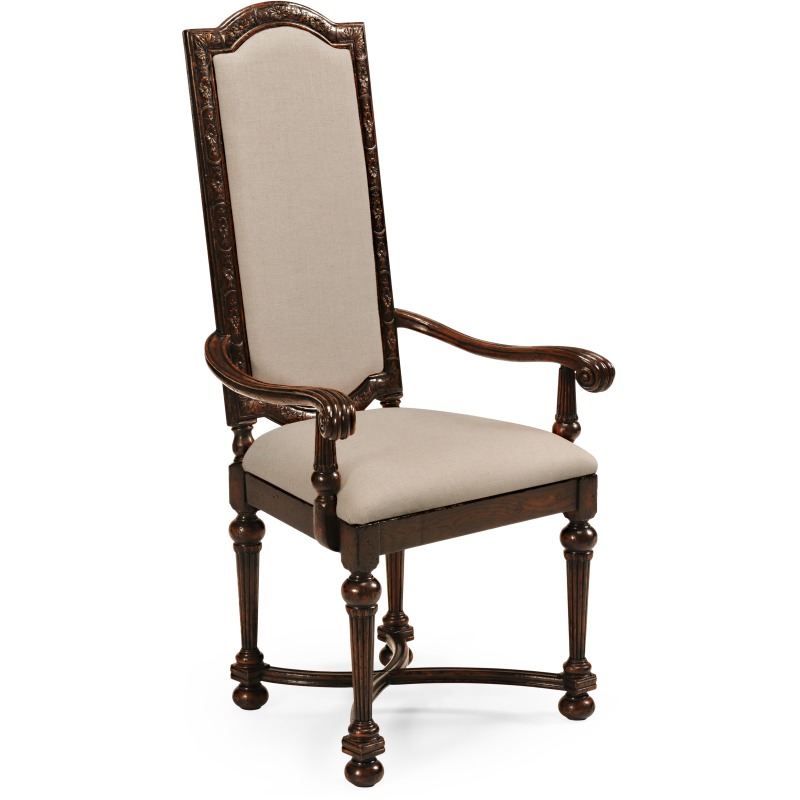 Jacobean Style Dark Oak Chair Upholstered Back Arm 493272 by Jonathan