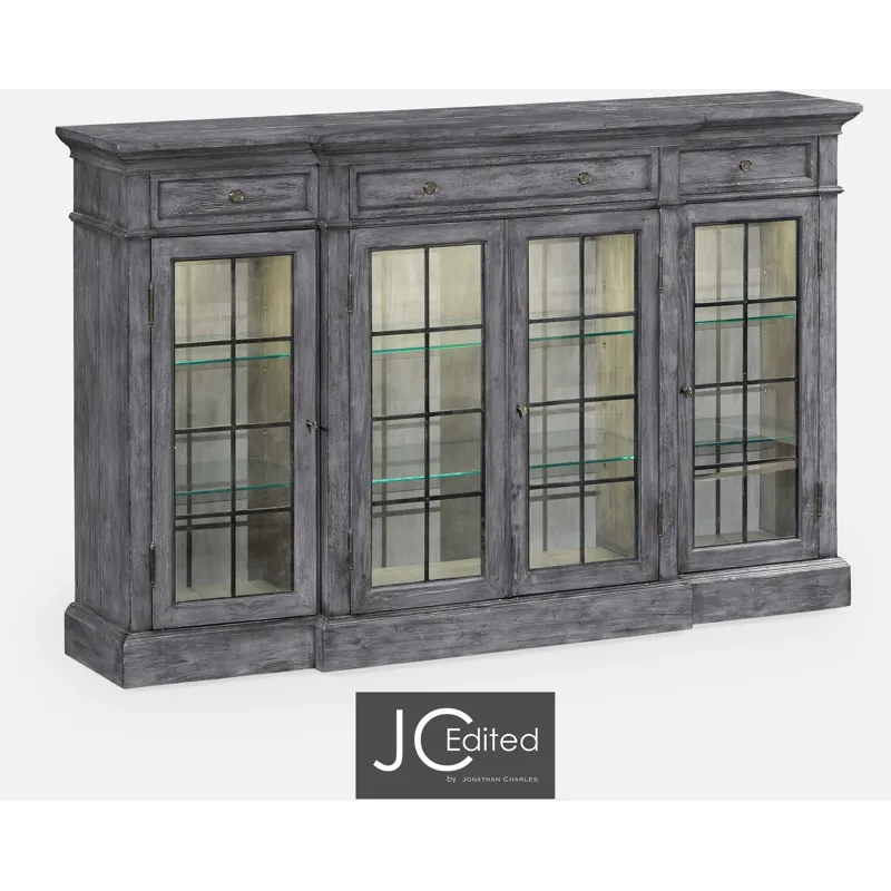 Four Door China Display Cabinet In Antique Dark Grey