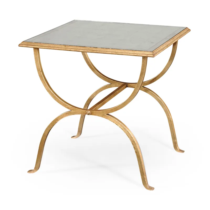 Ã‰glomisÃ© & Gilded Iron Square Side Table