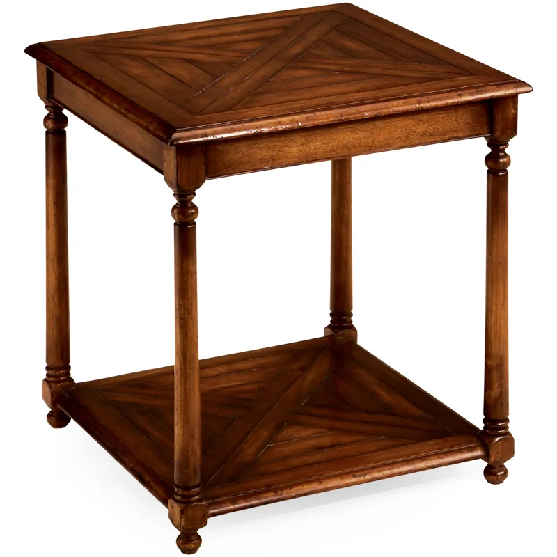 Square Parquet Topped Side Table With Undertier