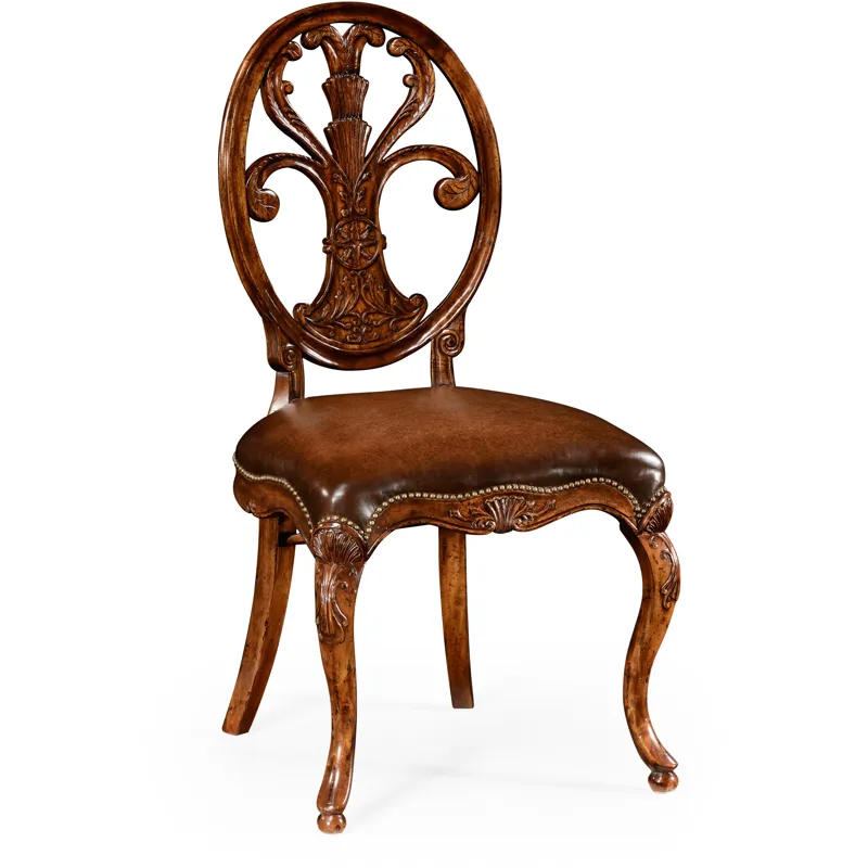Sheraton Style Oval Back Chair Leather Seat Side