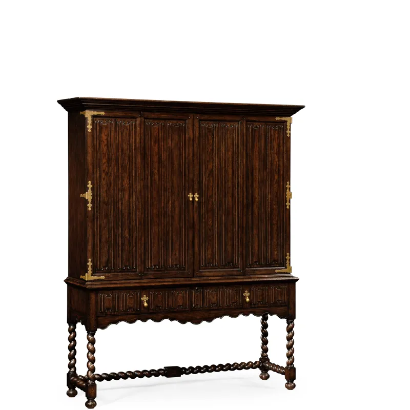 Linenfold Dark Oak Tv Cabinet With Open Base