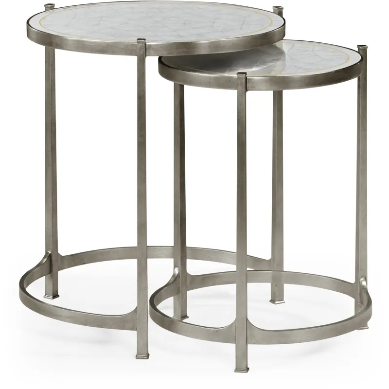 Eglomise Silver Iron Round Nest Of Two Tables