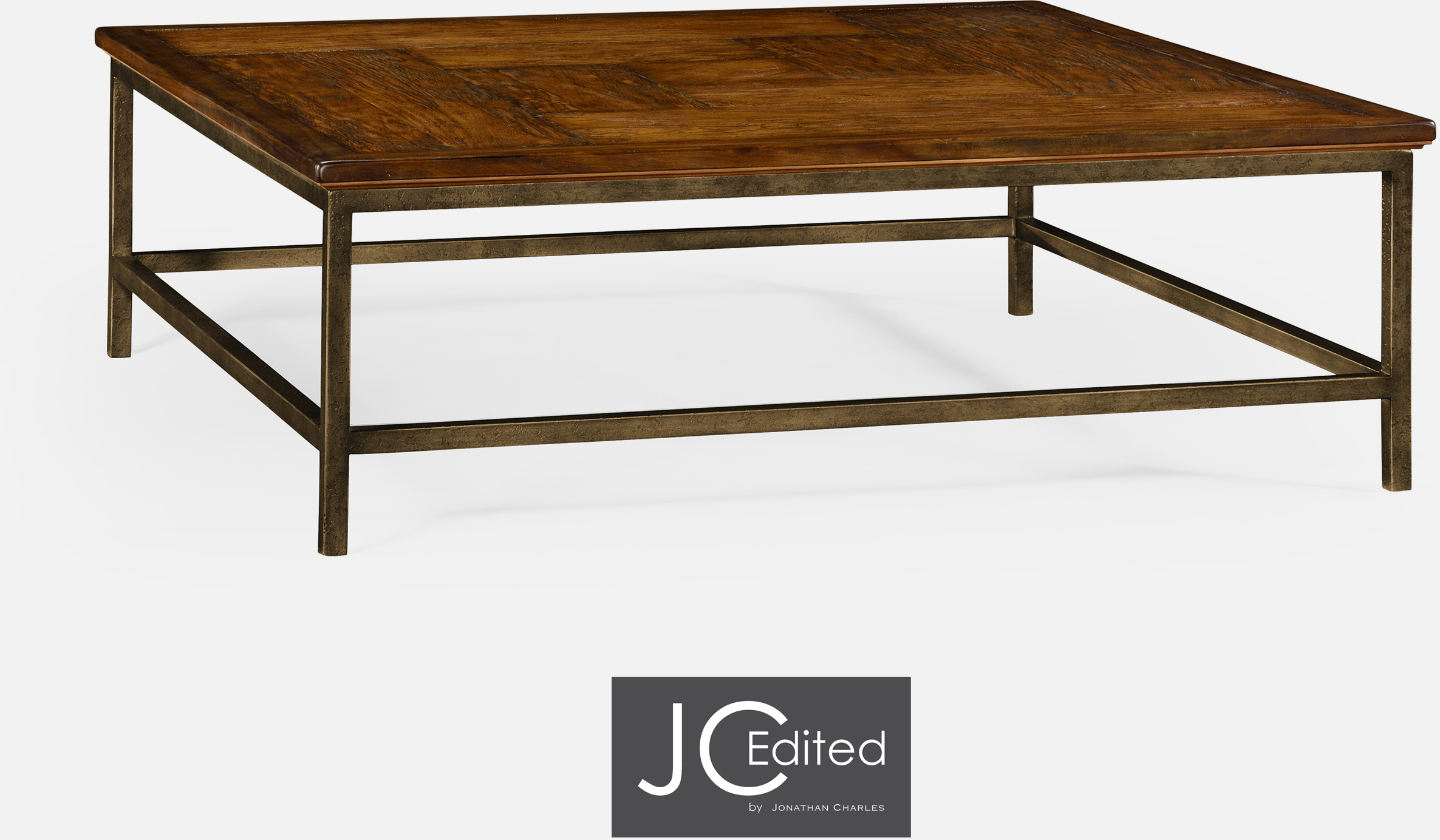 Country Walnut Square Coffee Table With Light Bronze Base 491014CFW by