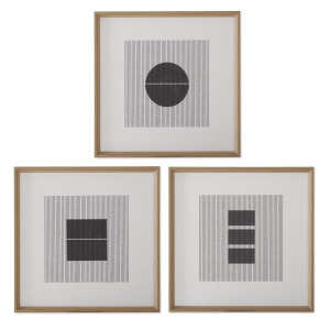 Assorted 25.25 Inch Wood Framed Cream & Black Modern Geometric Wall Art