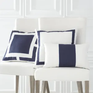 20" Square Natural Italian Linen Pillow w/Navy Border