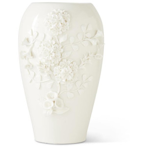 14" White Ceramic Handcrafted Dianthus Vase