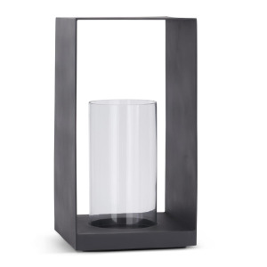 26" Modern Black Metal & Glass Hurricane Candleholder