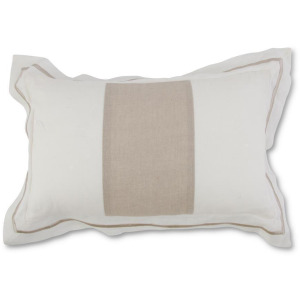 20" Rectangular White Linen Pillow w/Tan Stripe