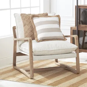 20" Linen Cream and Tan Striped Pillow w/Jute Braid Piping