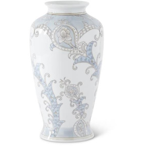 12"h Light Blue & Gray Floral Ceramic Vase