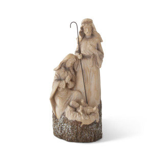 14 inch Resin Woodgrain LED Natvity w/Timer