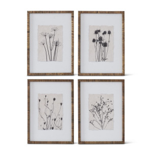 Assorted 27.5" Rattan Framed Black Botanical Prints (4 Styles)