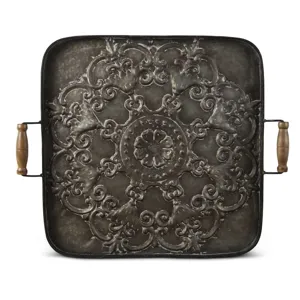 24.25" Square Metal Tray w/Wood Handle Wall Art