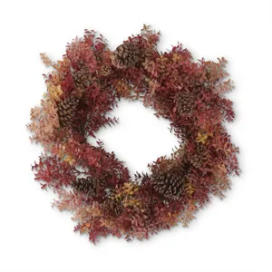 34" Fall Orange &amp; Red Eucalyptus Wreath w/Pinecones