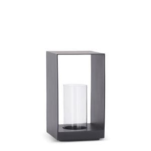 17.75" Modern Black Metal & Glass Hurricane Candleholder