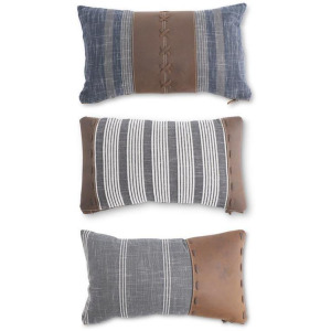 20" Rectangular Pillows w/Leather - Assorted