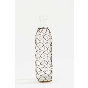 10 Inch Tall Square Glass Bottle w/ Wire Mesh Netting