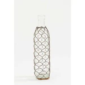 10 Inch Tall Square Glass Bottle w/ Wire Mesh Netting