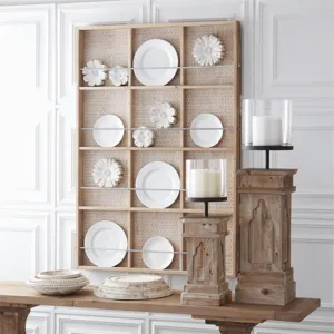 27.5" Whitewashed Wood Column w/Glass Hurricane Candleholder
