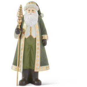 16.5 Sage Green Velvet Santa 2w/Christmas Tree Staff