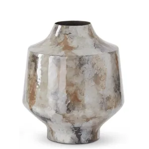 Tan Enameled Metal Vase - Small