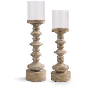 Set of 2 Antique Gold Finished Candleholders (Grad. Sizes)