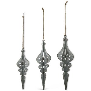 Set of 3 Tin 3D Finial Ornaments w/Snowflake Cutout Design