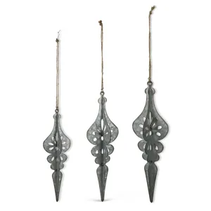 Set of 3 Tin 3D Finial Ornaments w/Snowflake Cutout Design