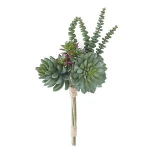 14 Inch Green w/Burgundy Assorted Succulent Pick