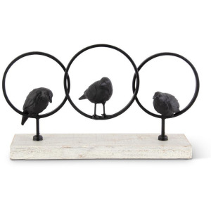 17.75" Black Metal Rings w/Birds on Wood Base
