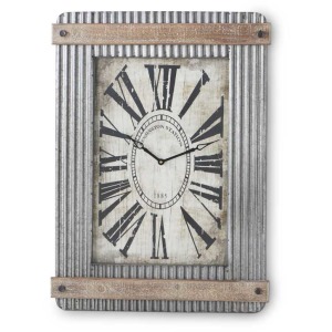 33 Inch Corrugated Metal Clock w/Wood Trim
