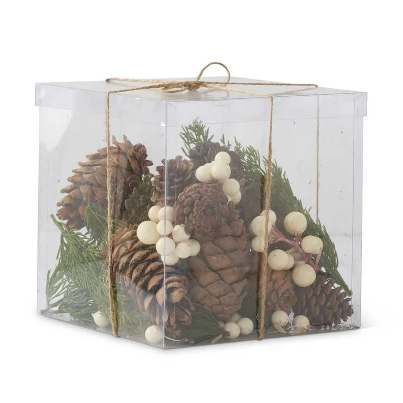 Box of Mixed Pine & White Berry Pieces w/Pinecones