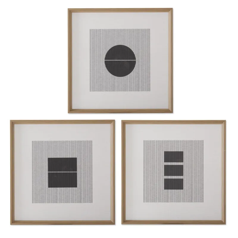 Assorted 25.25 Inch Wood Framed Cream &amp; Black Modern Geometric Wall Art