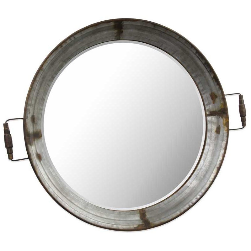 36 Metal Framed Round Mirror Tray W Handles