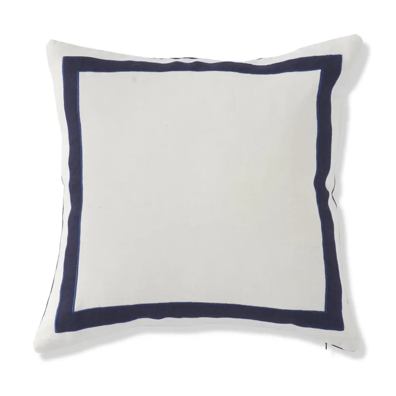 20" Square Natural Italian Linen Pillow w/Navy Border