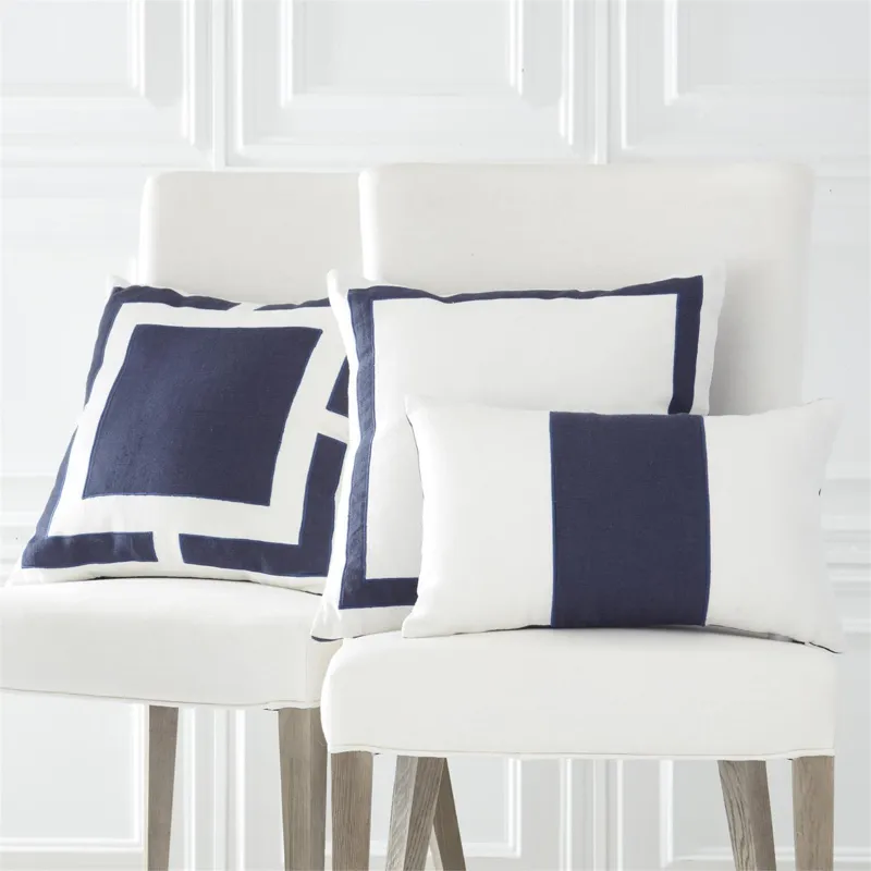 20" Square Natural Italian Linen Pillow w/Navy Border
