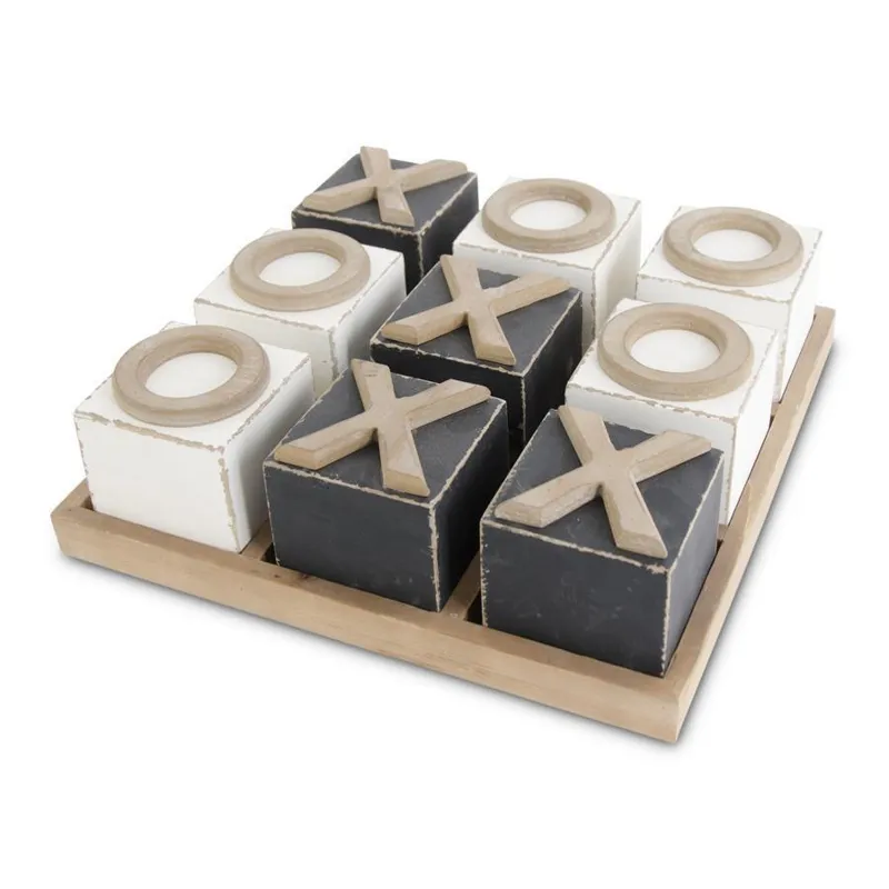 13.75" Black &amp; White Wooden Tic Tac Toe Board