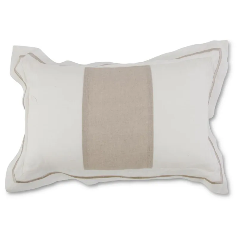 20" Rectangular White Linen Pillow w/Tan Stripe