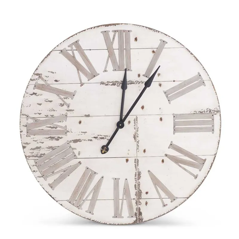 36" Round Antique White Wood Wall Clock w/ Roman Numerals