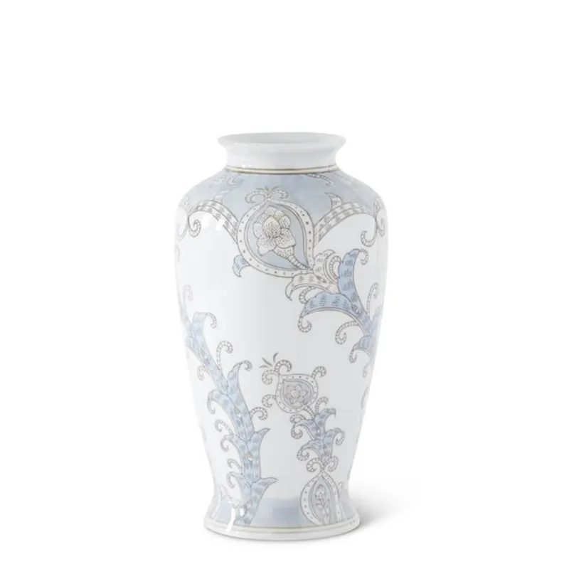 12"h Light Blue &amp; Gray Floral Ceramic Vase