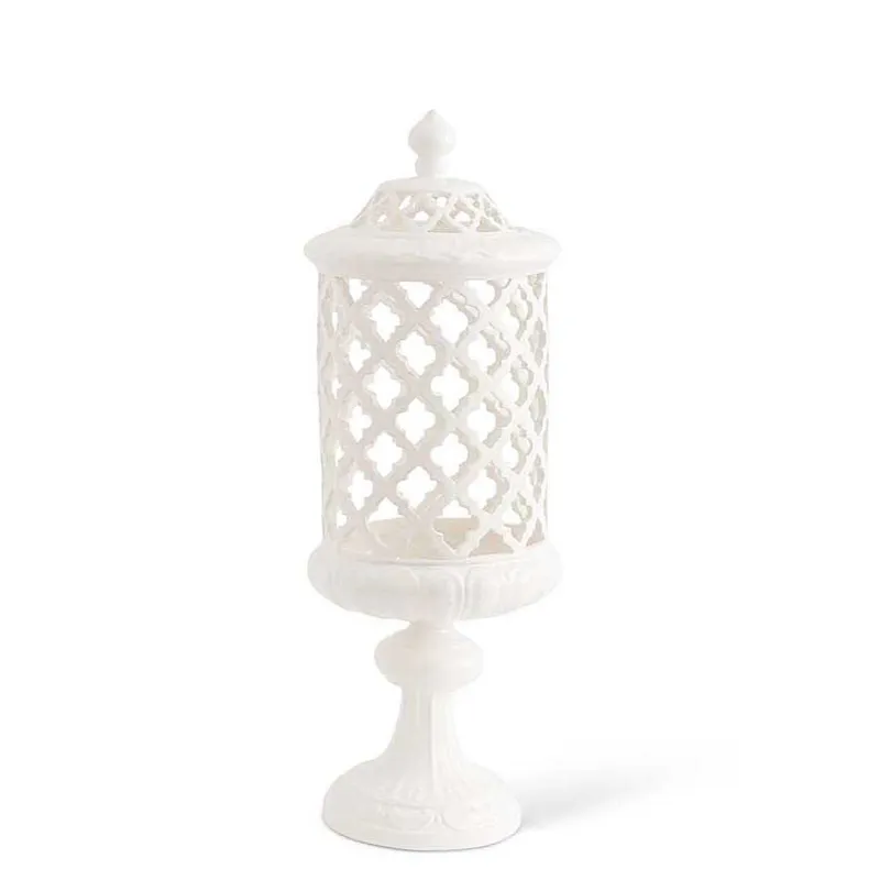 18" White Ceramic Filigree Cylinder Shaped Container